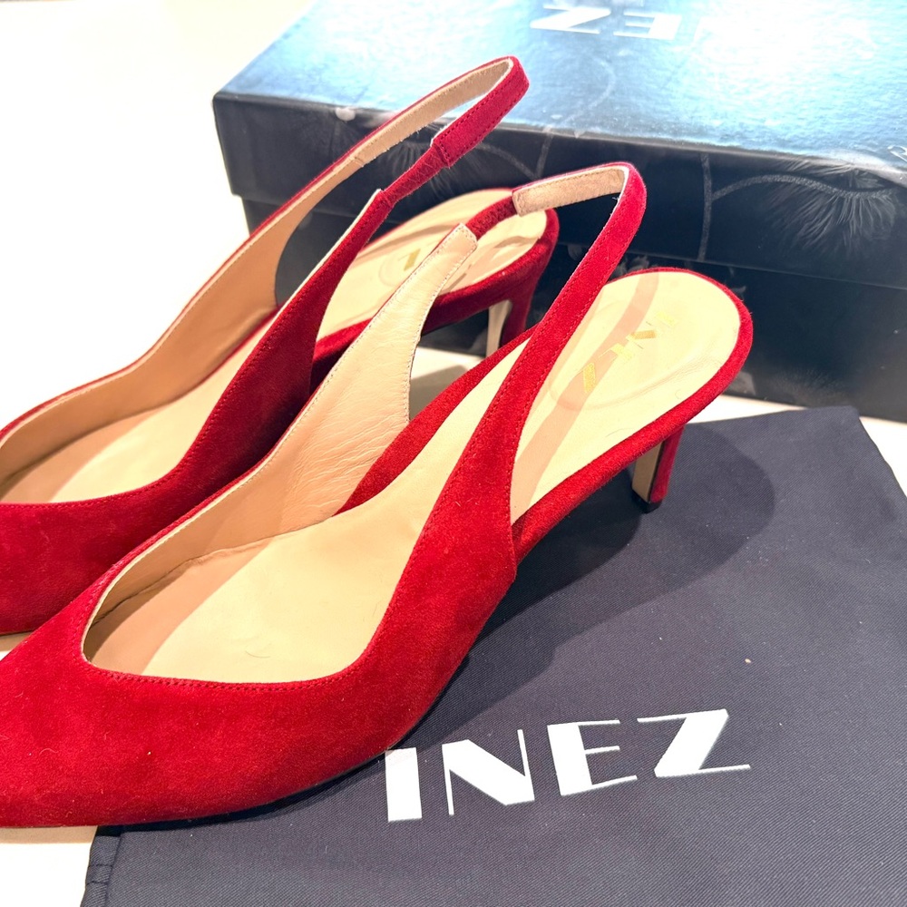 Red Suede Slingback Kitten Heels New in BOX/Shoe bag 9.5 Standard 9.5M - Picture 3 of 7
